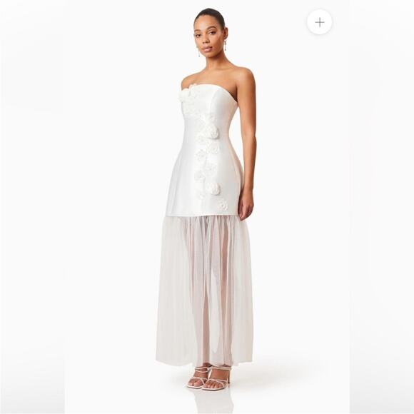 elliatt oleander strapless sateen 3D flower pearl mesh maxi mini dress large NEW - Picture 3 of 15